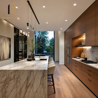 Meubles de cuisine modernes en placage de bois, texture grain de noyer, pour la construction résidentielle complète