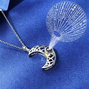 Fashion <strong>Sun</strong> <strong>Moon</strong> 100 Languages I Love You Projection Couple <strong>Necklace</strong> Customizable Photo Projection <strong>Friendship</strong> Jewelry - Product Image 3