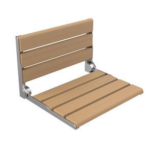 Tabouret de douche mural pliable Elly 41,5x34x5,4cm en chêne clair, équipement de sécurité pour salle de bain - Product Image 4