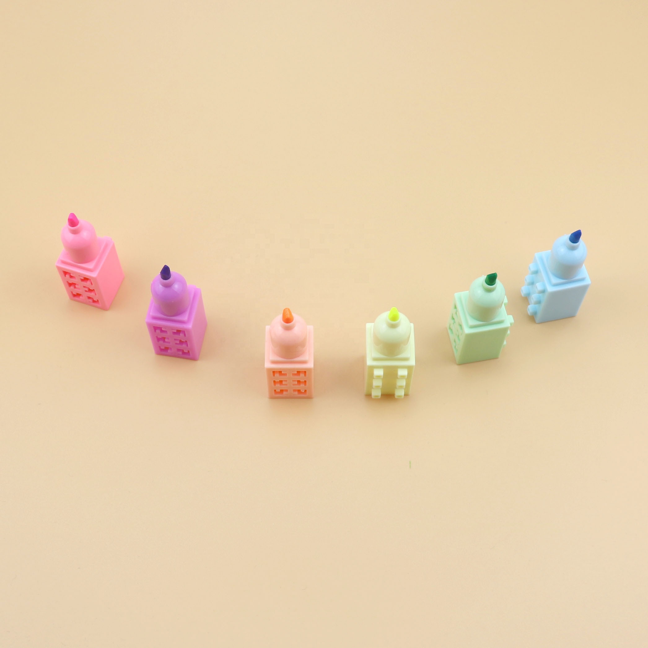 かわいい積み重ね式蛍光ペン ミニブロック 積み重ね可能なカラフルな 