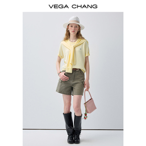 <span class=keywords><strong>Pull</strong></span> en tricot rayé jaune et blanc VEGA CHANG pour femme <span class=keywords><strong>avec</strong></span> châle en tricot intégré et <span class=keywords><strong>manches</strong></span> courtes, style décontracté preppy - Product Image 6