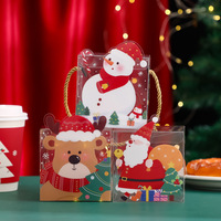 Meilleur prix, boîte d'emballage de Noël portable et réutilisable en PET transparent avec des poignées en jute jaune, design de dessin animé mignon, vente en gros