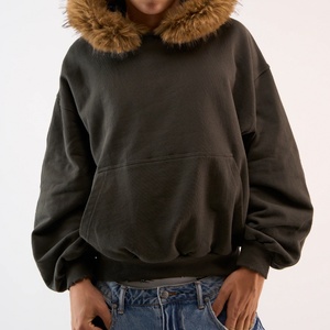 Men's Hoodies Sweatshirts Top Quality Cotton Polyester Pullover Streetwear Heavyweight Puff Printing Brown Faux <b>Fur</b> <b>Trim</b> Hoodies - Product Image 4
