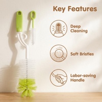 Ensemble de 2 brosses de nettoyage pour biberons à double tête, poils en nylon, anti-rayures, poignée courbée antidérapante pour biberons 9580-1