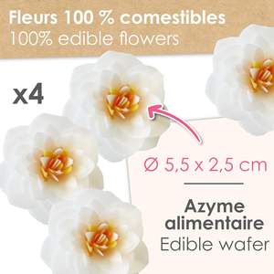 ScrapCooking 4 Camélias Blancs Azyme Fleurs Comestibles Décoration de Gâteaux et de Fleurs Cupcakes Pâtisseries Chine 5.5cm Anniversaire 2292 - Product Image 3