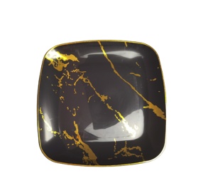 Piatti quadrati neri con bordo oro piatti di plastica usa e getta - Product Image 3