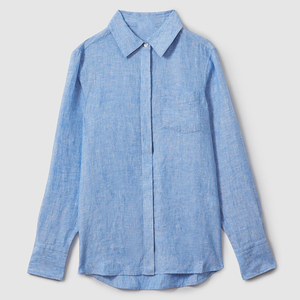 <span class=keywords><strong>Camicia</strong></span> Casual Personalizzata Estiva da <span class=keywords><strong>Donna</strong></span>, Blu Mélange, con Tasca Singola, Vestibilità Rilassata, 100% <span class=keywords><strong>Lino</strong></span>, Manica Lunga, Abbottonata - Product Image 5