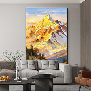Hand Painted Oil Painting Golden Mountain Under Sun 3D Textured Metal <b>Frame</b> Living Room Entryway Wall Art Landscape Decor - Product Image 4
