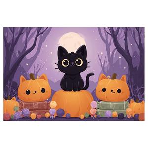 Alfombra de Halloween con diseño de gato y calabaza, 1,5 cm de grosor, suave y absorbente, para puerta de baño, decoración del hogar, unisex, forma cuadrada - Product Image 4