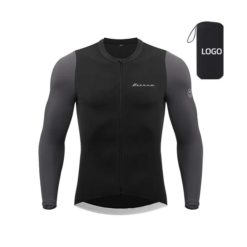 Camisa de ciclismo masculina uniforme de bicicleta de estrada tecido predyed personalizado manga longa camisa de ciclismo leve para homens