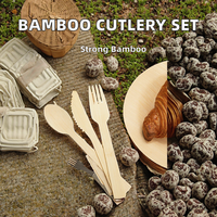 Ensemble de couverts jetables en bambou de 140 mm - Qualité restaurant, couteau, fourchette et cuillère écologiques pour fêtes, impression personnalisée à chaud
