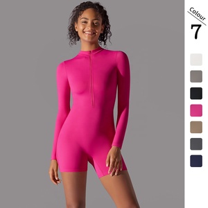 Damen <span class=keywords><strong>One</strong></span> <span class=keywords><strong>Piece</strong></span> Fitness Gym Jumps uit mit langen Hosen Active Com press Yoga Bodysuit Reiß verschluss Langarm Workout Jumps uit Frauen - Product Image 2