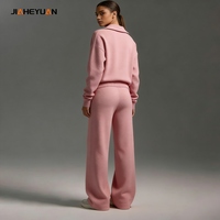 Ensemble deux pièces surdimensionné personnalisé, pantalon de survêtement et vêtements de détente à jambes larges, sweat-shirt à col en V en polaire décontracté de haute qualité pour femmes