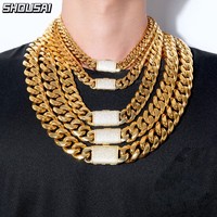 Collar de Cadena Cubana de Moda Europea y Americana, Estilo Hip Hop, 12, 14, 18, 20, 22 mm, Chapado en Oro de 18K de Lujo con Incrustaciones de Circonio y Cierre de Hebilla