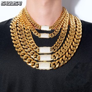Collar de Cadena Cubana de Moda Europea y Americana, Estilo Hip Hop, 12, 14, <span class=keywords><strong>18</strong></span>, 20, 22 mm, Chapado en <span class=keywords><strong>Oro</strong></span> de 18K de Lujo con Incrustaciones de Circonio y Cierre de Hebilla - Product Image 1