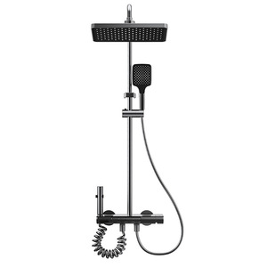 Aluminum Alloy Shower Head Set Rectangle Top <b>Spray</b> Wall <b>Mounted</b> For Bathroom Hotel Home Use Custom Gray Pressurized - Product Image 1