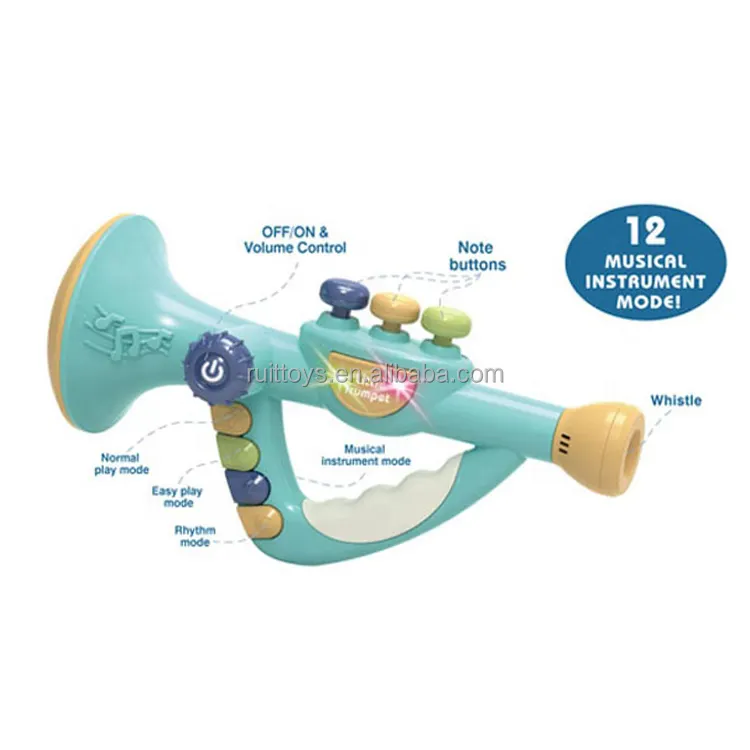 Mainan Bayi Menyenangkan, Instrumen Musik Elektronik Kartun Trompet Kecil Melakukan Mainan dengan Lampu