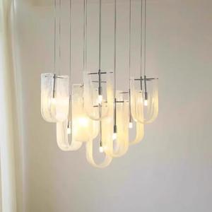 Lustre suspendu cylindrique en verre transparent Design Cluster Art Déco élégant-<span class=keywords><strong>Luminaire</strong></span> multi-lumières brumeux pour intérieurs modernes - Product Image 4