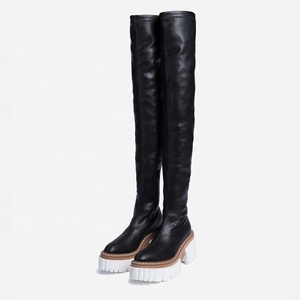 Women New Over the Knee <b>Boots</b> Elastic Flat Bottomed Long High Barrel Stretch Thick Platform Shoes Winter Thigh High Booties - Product Image 3
