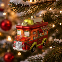 Ornamen Kaca Truk Makanan Natal Figurine Merah Oranye dengan Glitter Dekorasi Gantung Pohon Natal untuk Dekorasi Pesta Rumah.