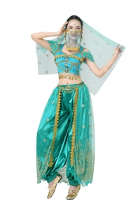 Costume de danse du ventre pour spectacle, déguisement de princesse Jasmine pour Halloween, tenue COS, costume d'anime pour femme adulte, ensemble Aladdin - Product Image 5
