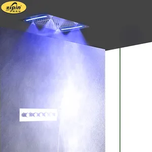 5 in 1 shower faucet with bath spout with LED light Thermostatic Bathroom Wall-mounted luxury LED big rain shower faucet system