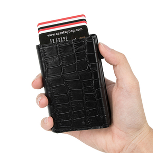 Casekey Luxury Alligator Pattern Genuine Push Button Magnetic RFID Blocking Credit Card Holder Crocodile <b>Trifold</b> Smart <b>Wallet</b> - Product Image 1