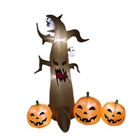Arbre gonflable d'Halloween de 2,4 mètres avec décorations de fantômes et de citrouilles, LED intégrées, ornement de jardin extérieur