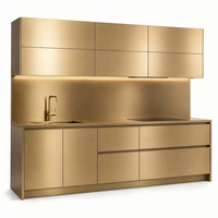 Armoires de cuisine en acier inoxydable de luxe sur mesure |   Ensemble d'armoires modulaires en acier inoxydable 304 SUS |   Design européen moderne |   Marbre |   Évier inclus |
