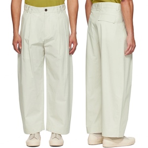 Custom Wide Leg Plain Woven Cotton Trousers High Rise Zip Fly <b>Cropped</b> Leg <b>Pants</b> for <b>Men</b> - Product Image 6