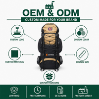 Sac à dos personnalisable 55L en polyester imperméable avec cadre interne pour randonnée, camping, voyage, extérieur, avec housse de pluie de sécurité incluse, Burnt Bag