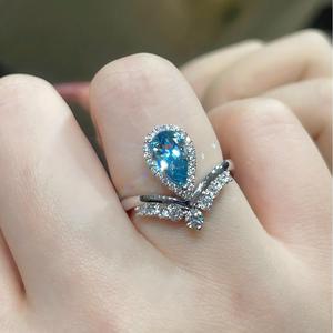 Luxeora 공장 최신 패션 결혼 선물 커플 쥬얼리 18K Sea <span class=keywords><strong>Blue</strong></span> Lab 여성용 약혼 다이아몬드 반지 제작 - Product Image 1