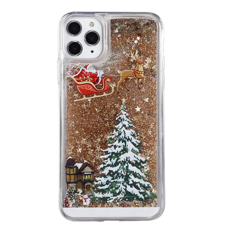 Quicksand Case for iPhone 11 12 13 14 15 Pro Max Custom Liquid Phone Case Santa Claus Christmas Tree Quicksand Shell Protective