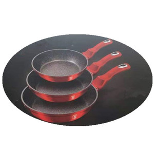 Padella antiaderente <span class=keywords><strong>in</strong></span> alluminio forgiato 3 pezzi <span class=keywords><strong>in</strong></span> alluminio verniciato metallo rosso con fondo a induzione e impugnatura Soft Touch - Product Image 1