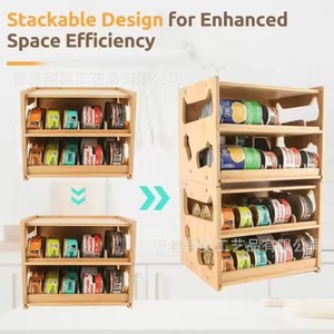 Wooden Pet Food Can <b>Rack</b> Double Layer Stackable Desktop <b>Storage</b> For Cat Dog Wet Food <b>Kitchen</b> Countertop Organizer - Product Image 3