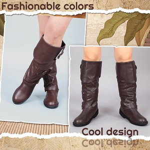 Botas Medievales Renacentistas de <span class=keywords><strong>Pirata</strong></span> para Hombre, con Botones, a Media Pantorrilla, de Cuero Sintético PU, Estilo Vintage Steampunk Gótico, para Halloween y Cosplay - Product Image 2