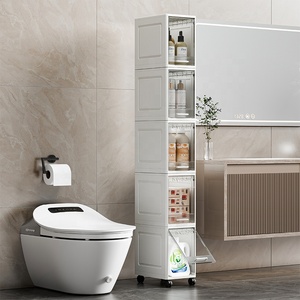 DAYOOH Organizzatore <span class=keywords><strong>Angolare</strong></span> Trasparente a 5 Ripiani, Armadio di Stoccaggio in Plastica Stretto con Ruote Impermeabile per Cucina, Bagno, Soggiorno - Product Image 1