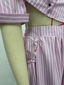 GX7189 Fashion 2025 Pakaian Wanita Vendor Busana Musim Panas Street Wear Atasan Lengan Pendek Bergaris dan Rok Maxi Set 2 Potong - Product Image 5