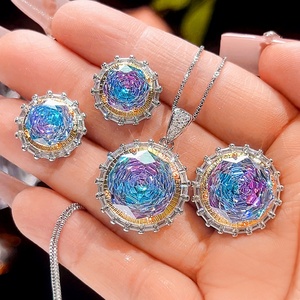 Fashion Jewelry Eco-friendly Copper 14-10mm Mixed Design Blue Zircon Flower Pendant <b>Earrings</b> Jewelry Set - Product Image 3