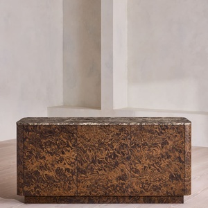 Aparador de Madera de Burl Personalizado, Mueble Buffet con Cubierta de Mármol Natural y Borde Curvo, Credenza de Almacenamiento para Sala de Estar, Villa, Hogar, Hotel - Product Image 5
