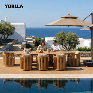 Juego de Comedor de Lujo Yorlla de Madera de Teca para Exteriores, Muebles de Jardín de Madera Maciza, Mesa Redonda y Ovalada Impermeable, <span class=keywords><strong>Sillas</strong></span> para Hotel o Villa - Product Image 2