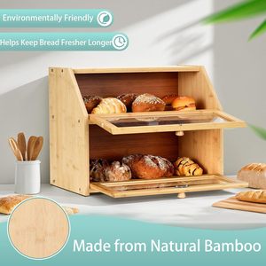 Boîte à pain en bambou double couche couleur naturelle pour le rangement des aliments dans la cuisine et le salon - Product Image 5