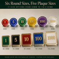 Jetons de casino en acrylique avec puce de sécurité, ronds et plaques, de 40 mm à 118x81 mm, ensemble Macao, fabriqué en Chine pour les clubs de poker et les fêtes