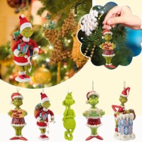 Décorations de Noël en acrylique, poupées vertes amusantes et mignonnes, pendentifs de Noël suspendus, ornements de Noël plats 2D