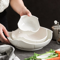 Bol en céramique personnalisé de luxe, plat de service blanc irrégulier pour restaurant gastronomique, hôtel, vaisselle de mariage