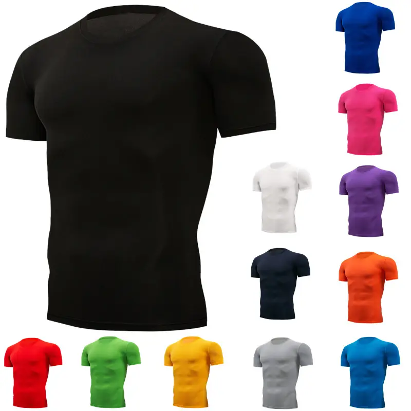 Sneldrogend Ademend Hardlopen Heren Jeugdcompressie Shirts Passen Bij Fitness Strakke Sportkleding Met Korte Mouwen