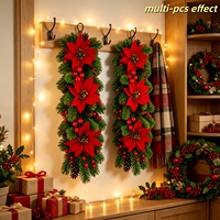 Guirlande de Noël réaliste en velours nordique avec poinsettia, 58 cm, pommes de pin suspendues, baies rouges, pour porte d'entrée, mur, fenêtre, cheminée