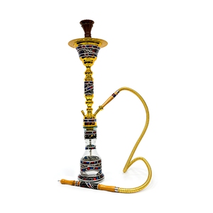 Cachimba de Lujo Egipcia de Acero Inoxidable y Latón Dorado con Torre de Nácar Negro - Product Image 1