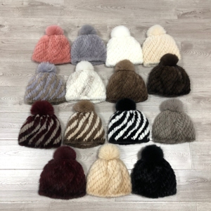 Offre Spéciale bande tricoté chapeaux tricotés pour les femmes mode véritable vison fourrure chapeau <span class=keywords><strong>pompon</strong></span> <span class=keywords><strong>bonnet</strong></span> chapeau - Product Image 1