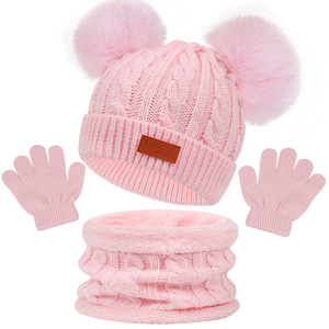 <span class=keywords><strong>Bonnet</strong></span> d'hiver en coton tricoté pour tout-petits pour enfants, ensemble de <span class=keywords><strong>bonnet</strong></span> à boules de poils pour enfants, 3 pièces, vente en gros - Product Image 3